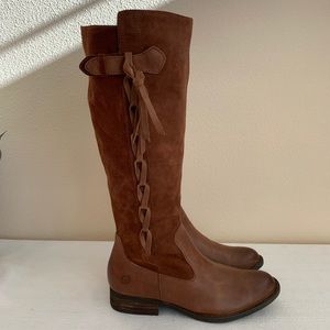 Born Cook Brown Suede/Leather Solid Knee-High Riding Boots Woman’s 6.5M